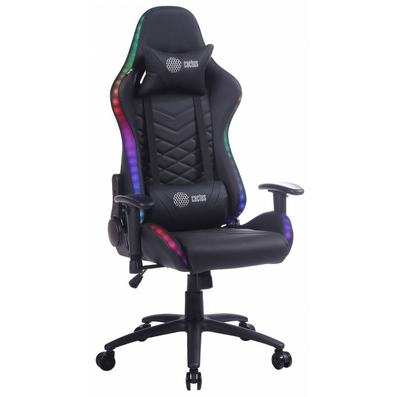 Кресло игровое Cactus с RGB-подсветкой черный эко.кожа с подголов. крестов. сталь главное фото